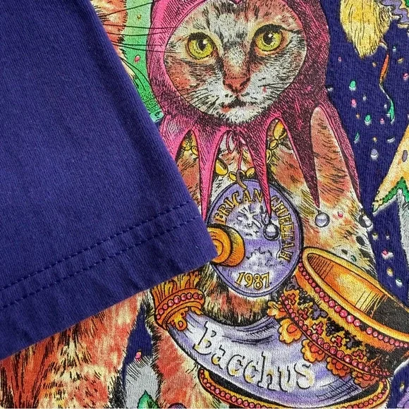 Vintage 90s Cropped New Orleans Mardi Gras Cat Front & Back Graphic Tee ~Size XL - Picture 8 of 9